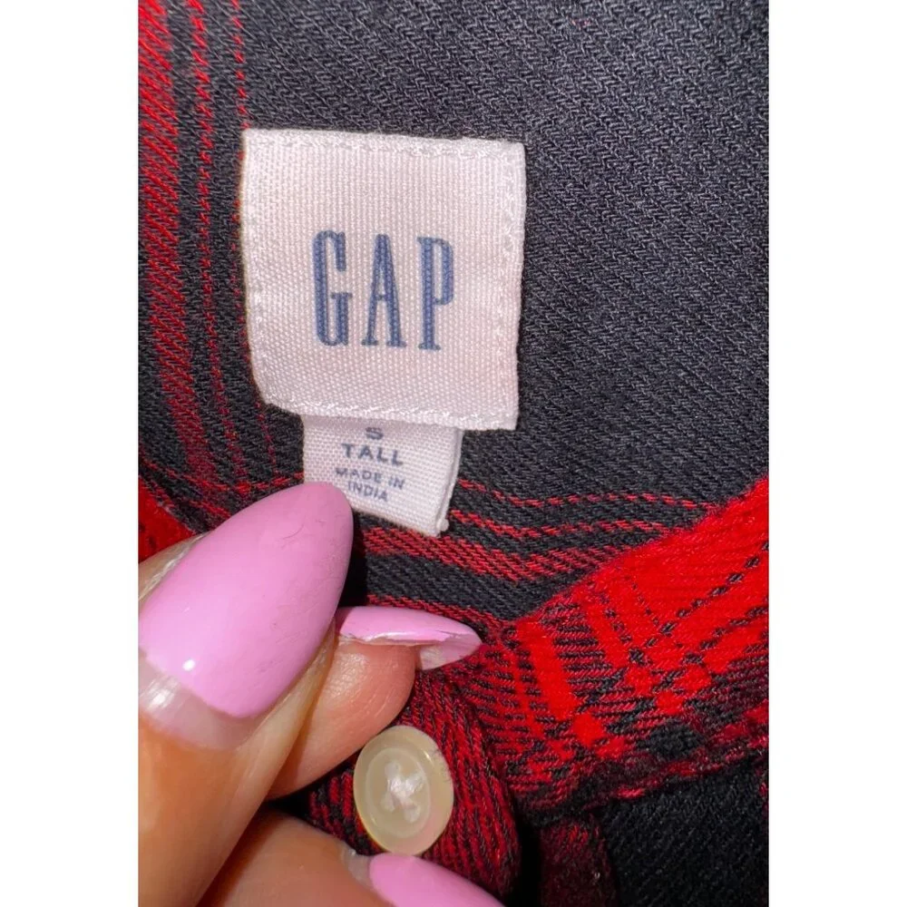 Gap Red Black Buffalo Plaid‎ Shirt Dress Small Tall Lumberjack Preppy Punk Y2K